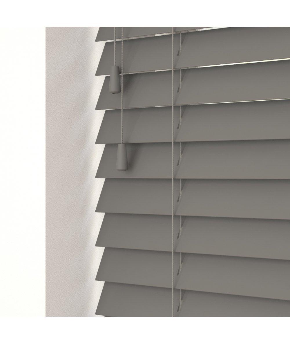 Smooth Finish Faux Wood Venetian Blinds with Strings 130cm Drop Smooth Grey